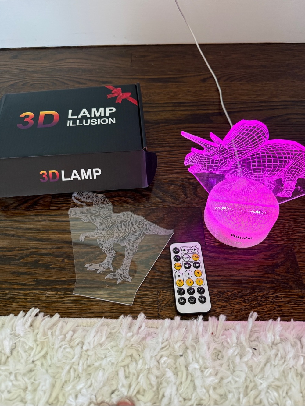 3D Illusion Dinosaur Night Light - Pink